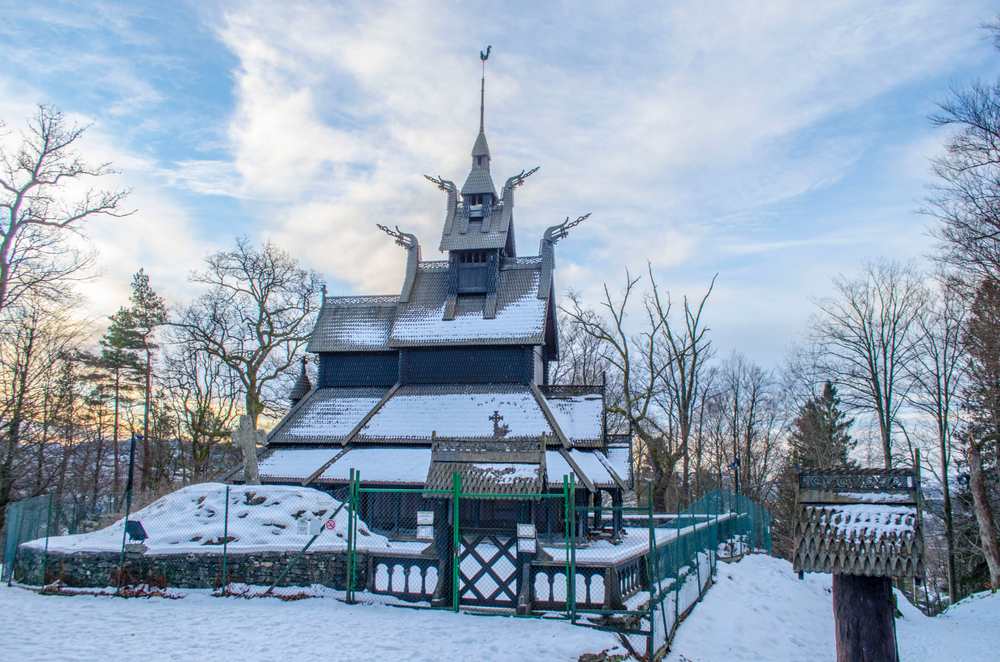 Fantoft Stave Church in Winter