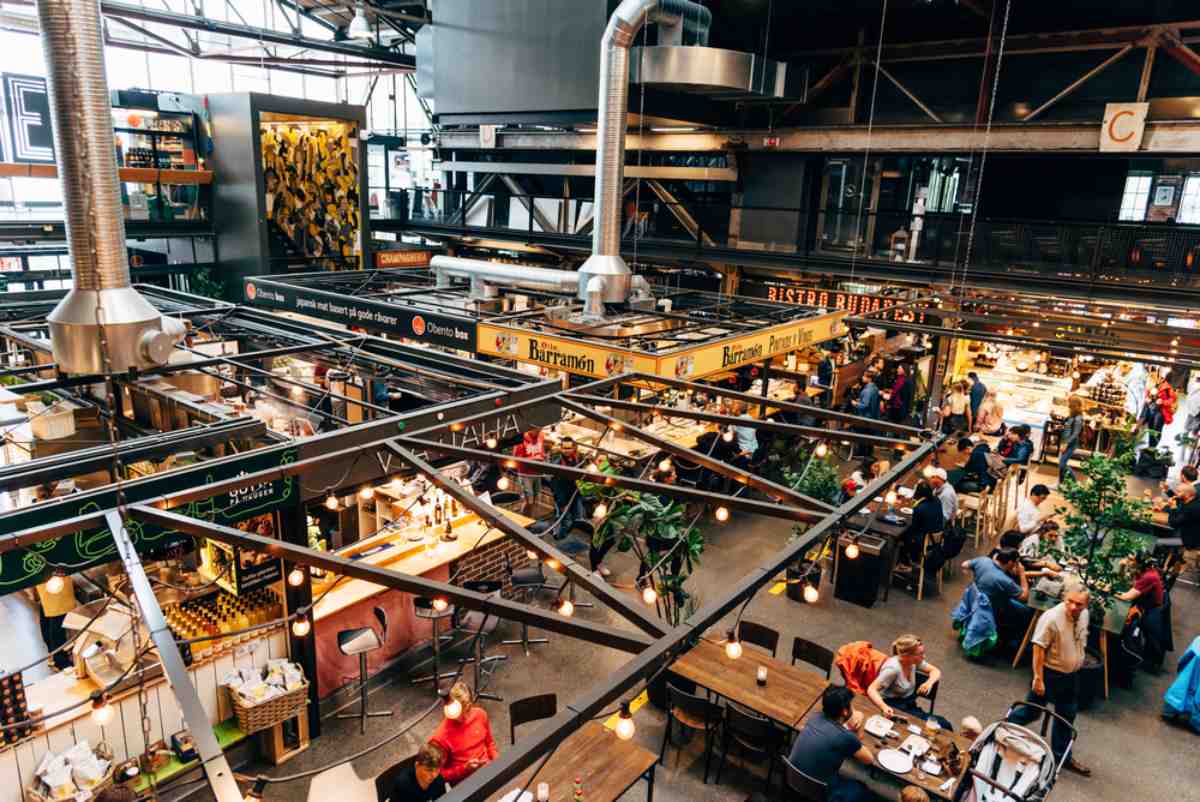 Drone view of Mathallen food market in Oslo.